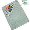Baby Towel Sheet, mint green hooded towel with a turtle cartoon print on the hood
