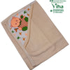 Baby Towel Sheet, a folded beige fabric item with a white triangular hood printed with a cartoon bear graphic and small orange and green bird motifs