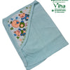 Baby Towel Sheet, blue hooded towel with a bird and teddy bear print on the hood