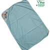 Baby Towel Sheet, a light blue hooded baby towel with a white corner lining featuring three cartoon bear motifs