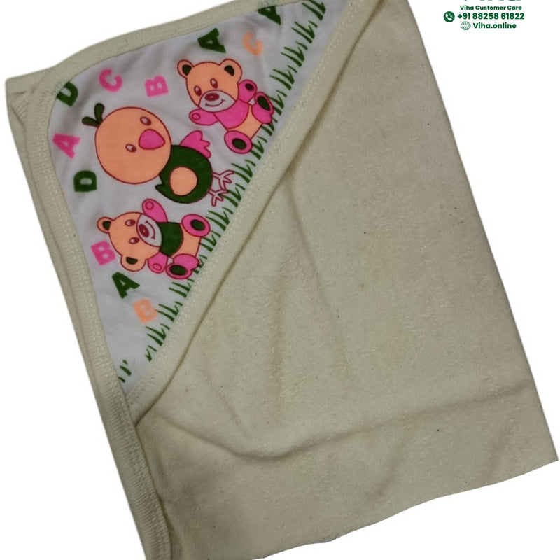 Baby Towel Sheet with a hooded corner and cartoon animal prints