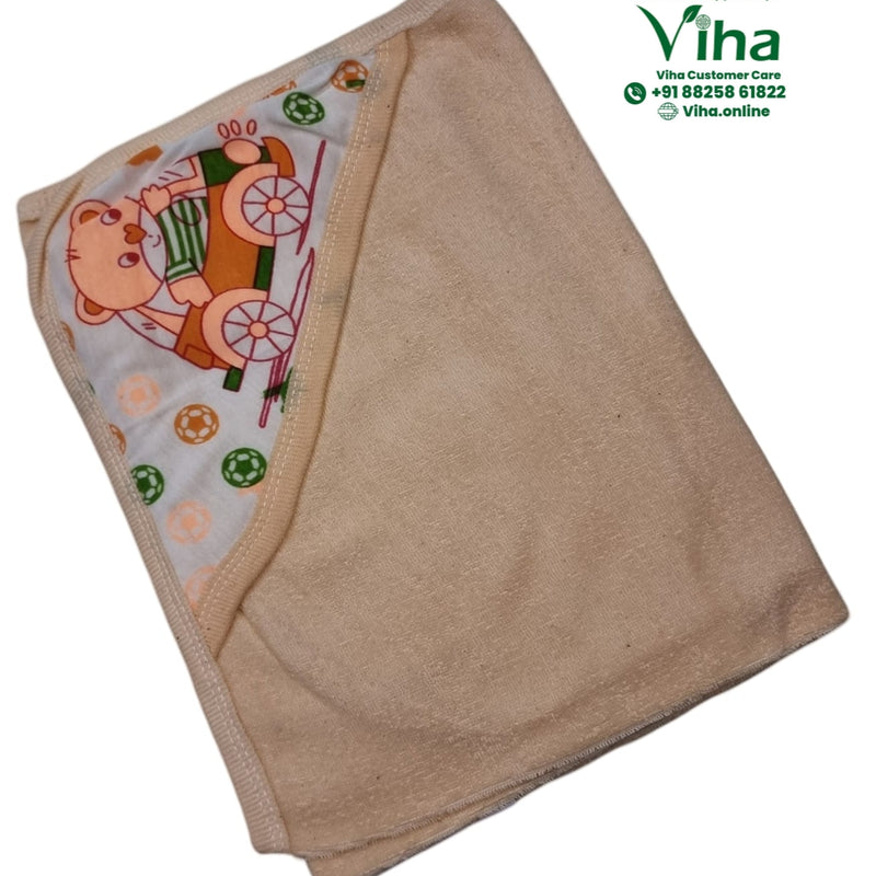 Baby Towel Sheet in beige with a teddy bear on a tricycle print lining