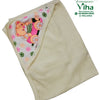 Baby Towel Sheet, cream hooded towel with a bear on a bicycle print on the hood