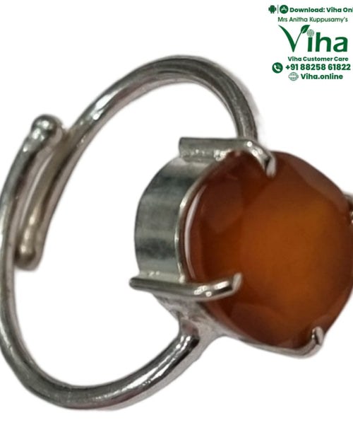 Natural Carnelian White Metal Ring with adjustable band