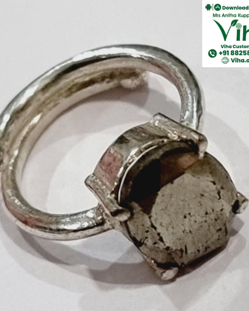 Pyrite Stone White Metal Ring - Adjustable & Unisex with circular band