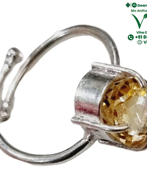 Natural Yellow Citrine White Metal Ring, open-end band with a faceted stone