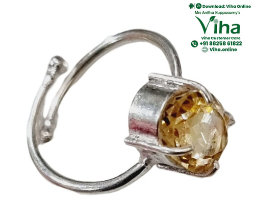 Natural Yellow Citrine White Metal Ring