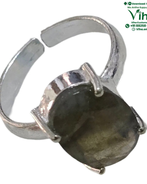 Natural Labradorite White Metal Ring with open band