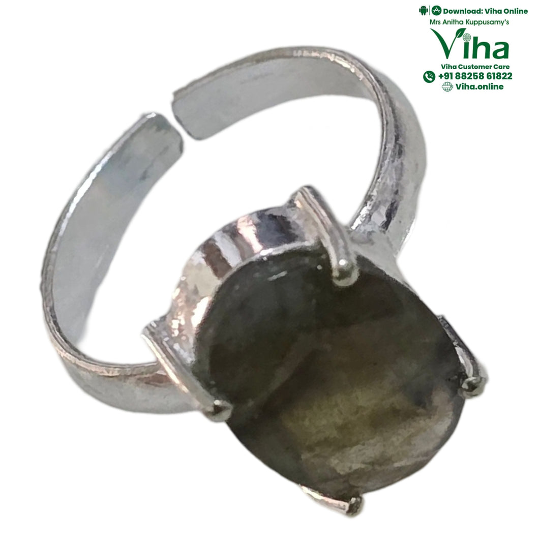 Natural Labradorite White Metal Ring