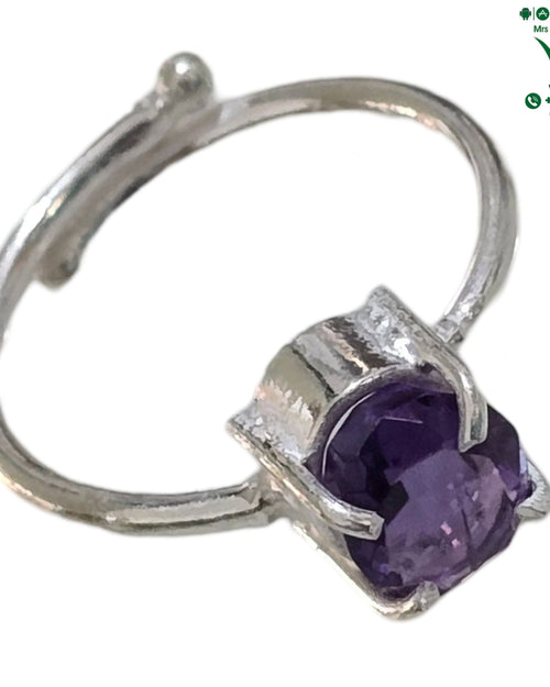 Natural Amethyst White Metal Ring for Unisex, circular band with faceted purple stone