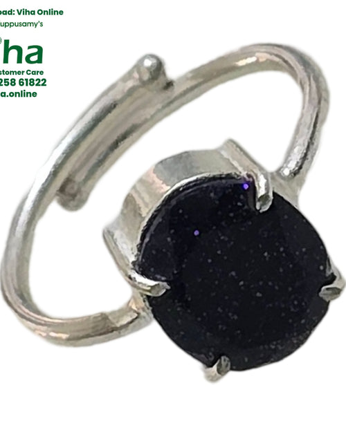 Natural Blue Sandstone White Metal Ring for Unisex, adjustable band