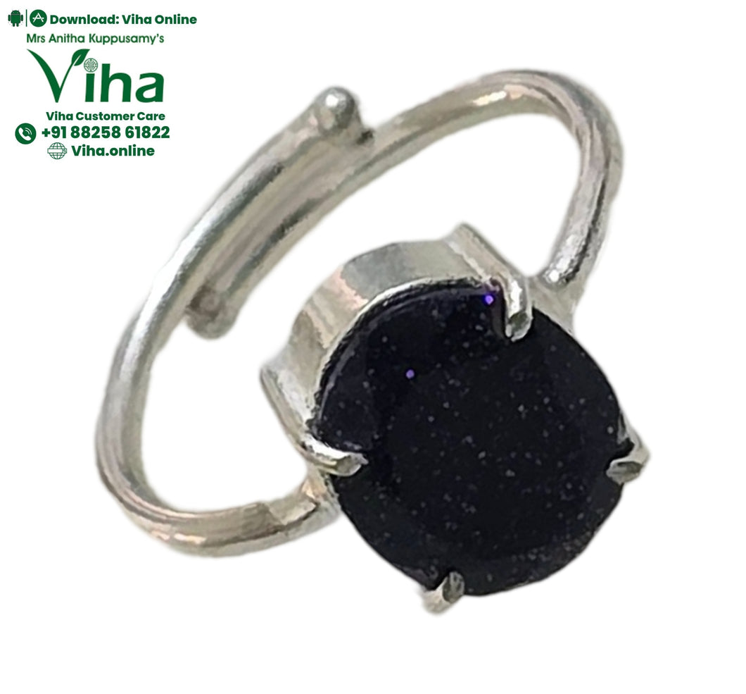 Natural Blue Sandstone White Metal Ring for Unisex