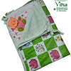 Baby Sheet With Towel - Water Proof, folded green and white textile sheet featuring cartoon animal prints and a soft hood section