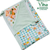 Baby Sheet With Towel - Water Proof, a folded light-green and white textile piece featuring cartoon rabbit and bear patterns with small floral and ball details