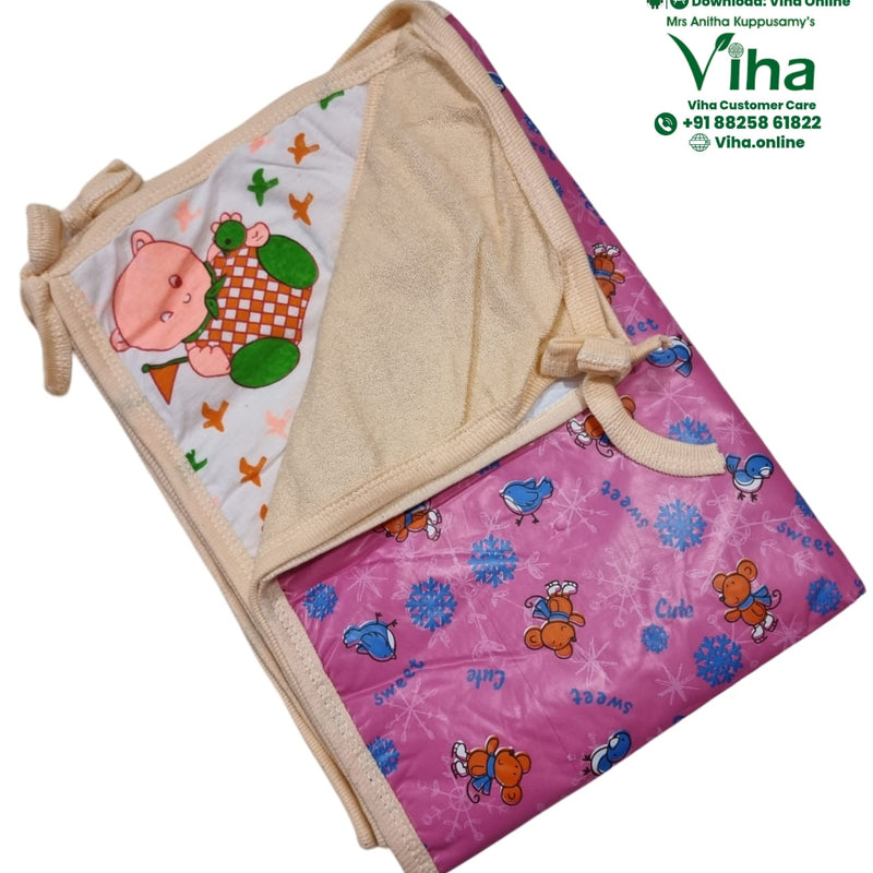 Baby Sheet With Towel - Water Proof with a cartoon bear and snowflake pattern