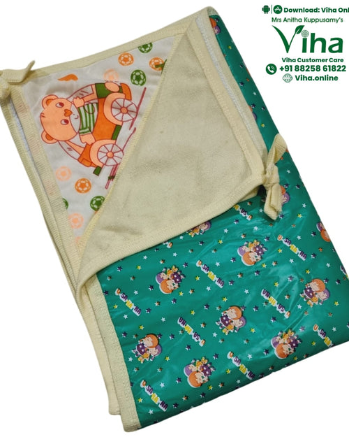 Baby Sheet With Towel - Water Proof with cartoon character illustrations and a hood