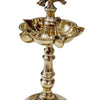 Annapakshi designer kuthu vilakku in brass, paired swan finial above a five-point oil well and fluted base