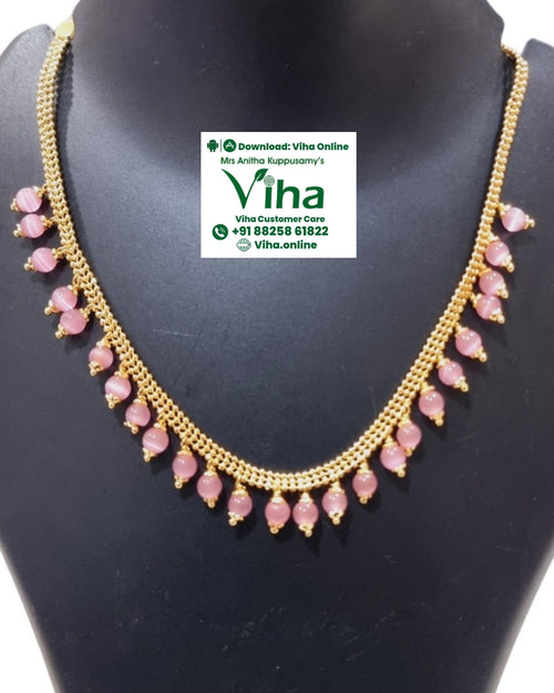 Impon Necklace with hanging pink beads