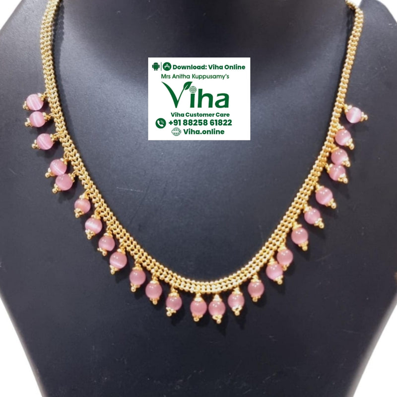 Impon Necklace with hanging pink beads