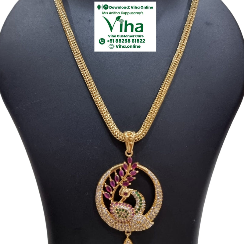 Impon Pendant Chain with a peacock motif circular pendant