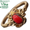 Impon Ring, circular band with an oval red stone and textured metal