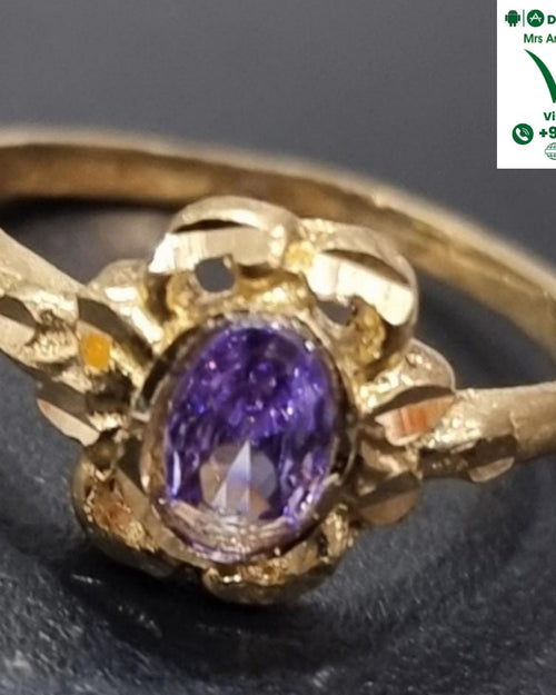 Impon Ring with purple stone and scalloped metal setting