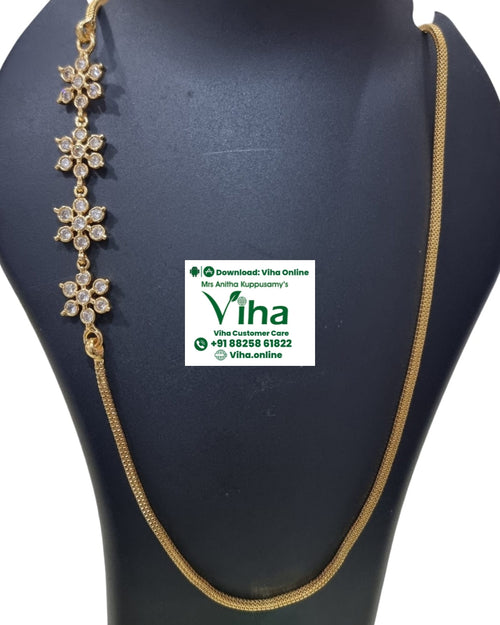 Impon Mugappu Chain with four flower-shaped motifs and clear stones