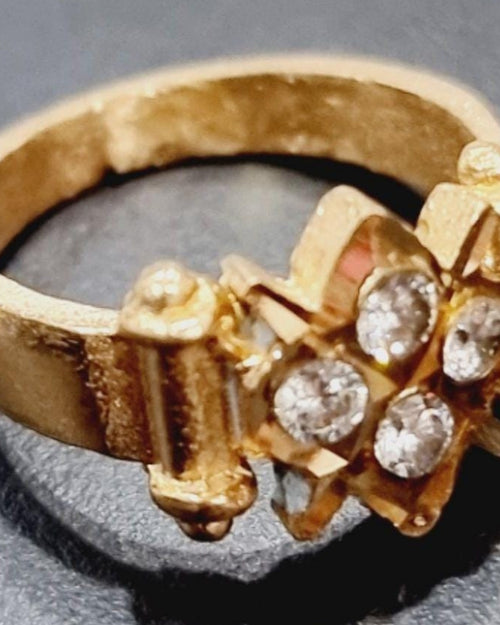 Impon Ring, ornate central cluster with four translucent stones