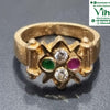 Impon Ring, band with a star-shaped stone cluster in green, pink and clear