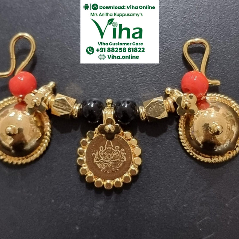 Impon Thali Set with hanging central pendant, red beads and black beads