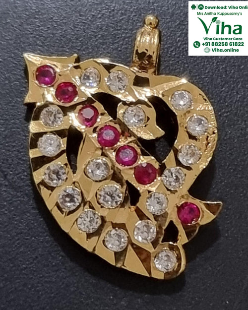 Impon Pendant in an asymmetrical shape with white and red circular stones
