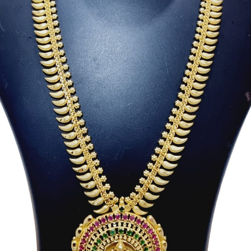 Impon Haram, long gold-toned chain with mango-shaped links and a round temple pendant