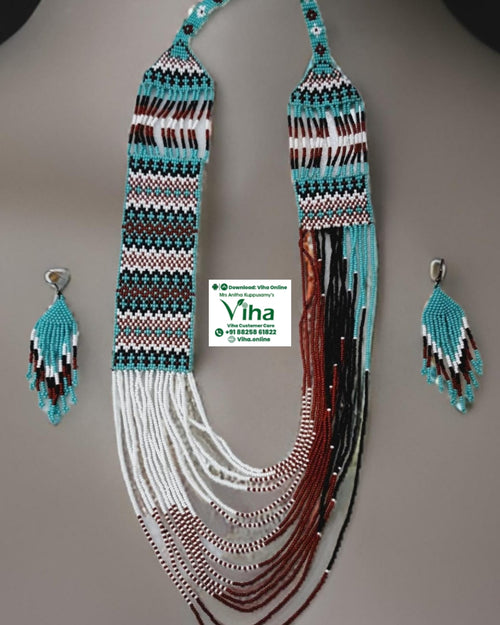 Handmade Beaded Jewellery, long necklace with matching drop earrings