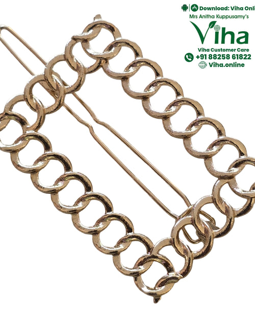 Hair Clip, a gold-toned rectangular barrette featuring eighteen interlocking rings forming its perimeter with a dual-pronged wire pin visible beneath