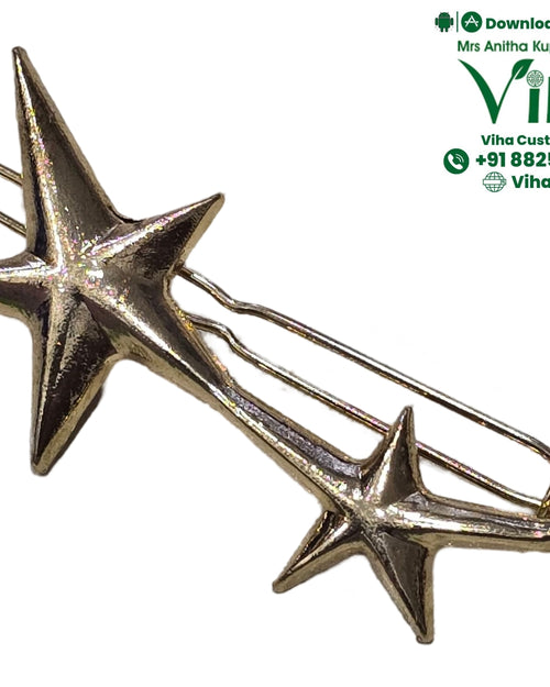 Triple Star Hair Clip, a gold-toned metal hairpin featuring three graduated star shapes with a textured surface on a plain white background