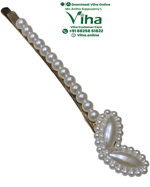 White Beads Hair Clip with row of small round pearls