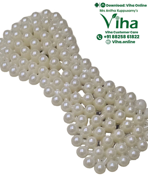 White Beads Hair Clip, a bow-shaped accessory covered in white round beads with a glossy finish