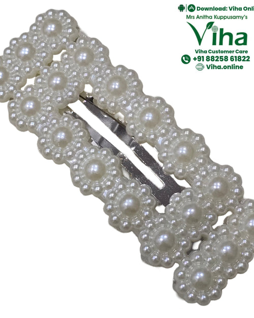 White Beads Floral Hair Clip, decorated with beads
