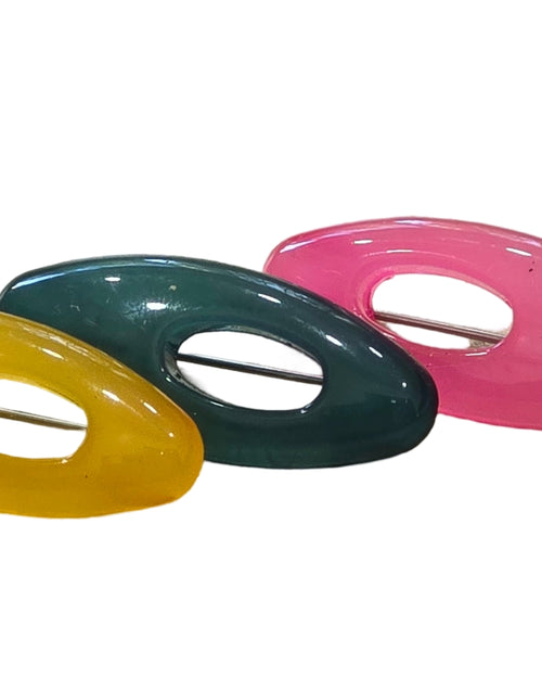Saree Pin, oval acrylic clips in yellow, green and pink