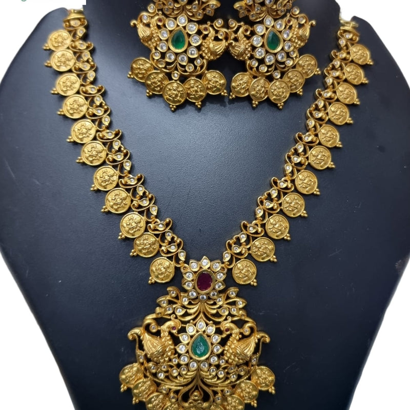 Premium Quality Antique Haram Set with coin-shaped pendants and peacock motifs