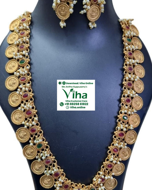 Kasu Haram Set with long necklace and matching earrings