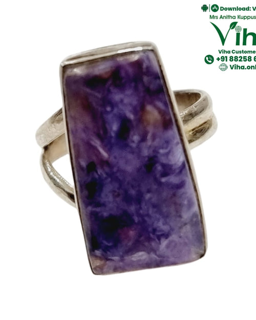 Charoite Ring Adjustable - Sterling Silver with purple stone inlay