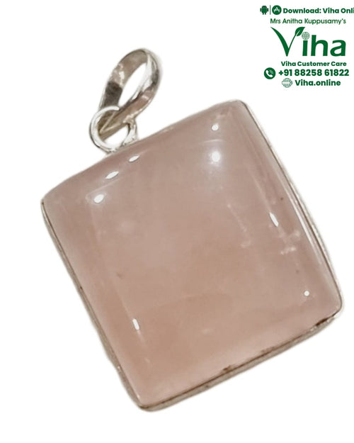 Rose Quartz Pendant - Silver with metal bail at the top