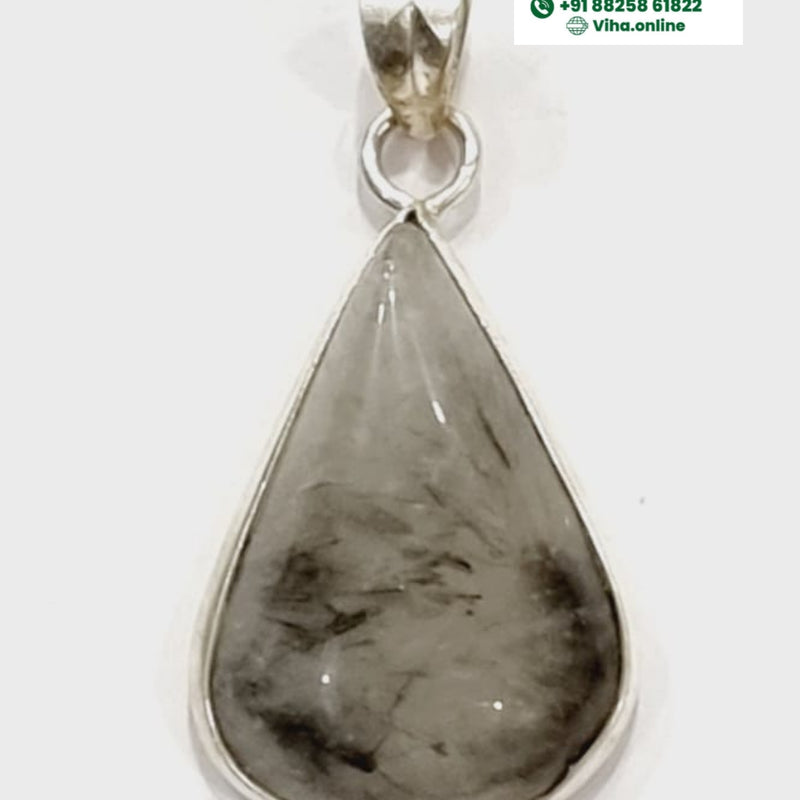 Black Rutile Silver Pendant with internal dark inclusions