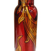 Designer Copper Water Bottle, a glossy red and gold-toned bottle with large painted leaf motifs and a matching cap