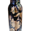 Designer Copper Water Bottle, a blue and black mottled bottle decorated with gold-toned flowers and leaves