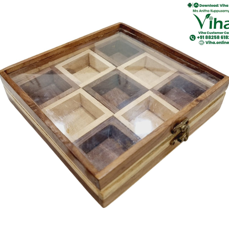Wooden Masala Box with transparent lid