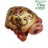 Rose Quartz Turtle, a carved pink turtle figurine with a glossy gold-toned shell featuring red floral scrollwork and a painted eye