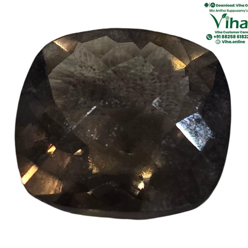 Smoky Quartz Stone, dark brown cushion cut with faceted surface