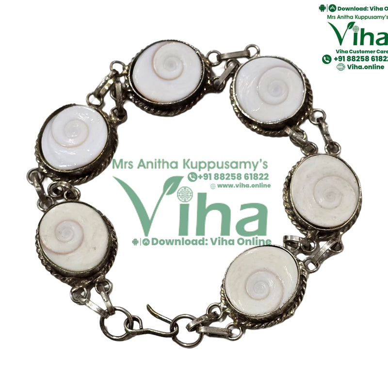 Special Gomathi Chakra Bracelet with circular shell inlays and a twisted wire border